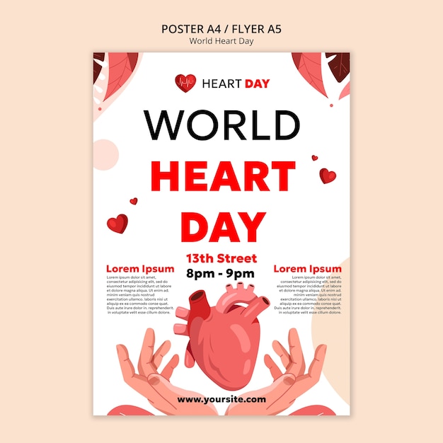 Flat design world heart day poster template