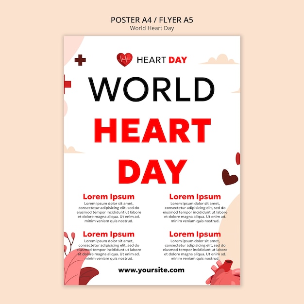 PSD gratuito modello di poster per la giornata mondiale del cuore di design piatto