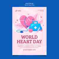 Free PSD flat design world heart day poster template