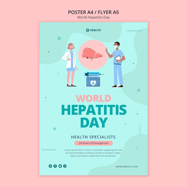 Free PSD flat design world hepatitis day flyer template