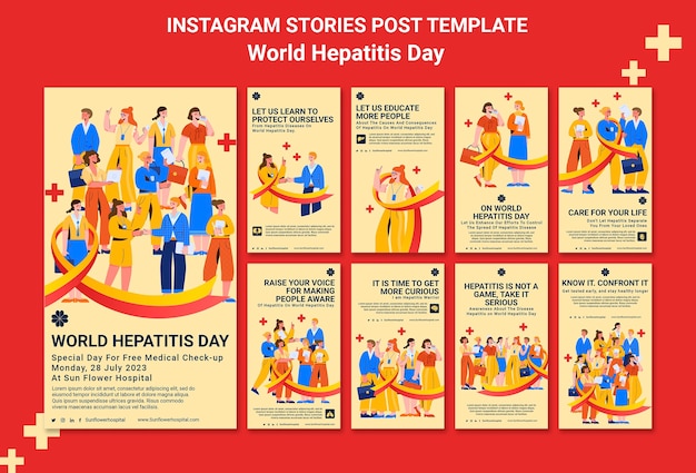 Storie di instagram per la giornata mondiale dell'epatite dal design piatto