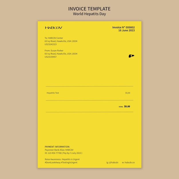 Flat design world hepatitis day invoice template