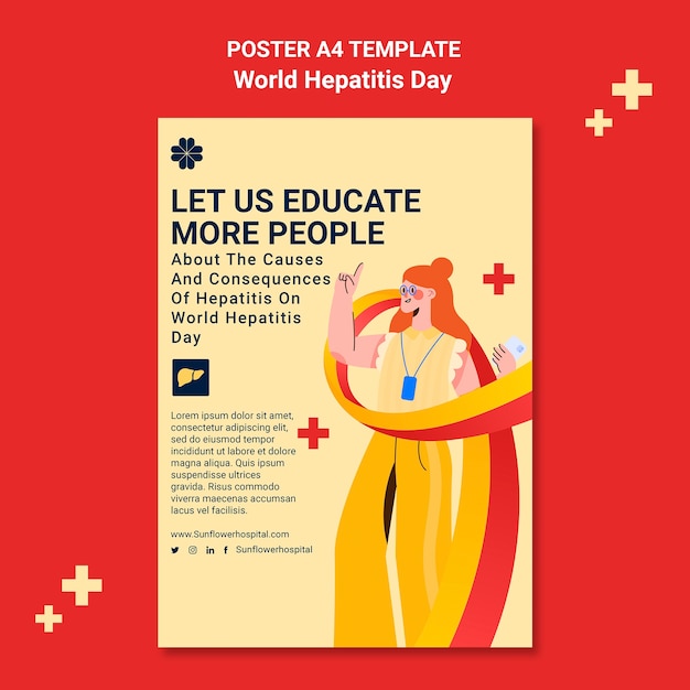 Free PSD flat design world hepatitis day poster template