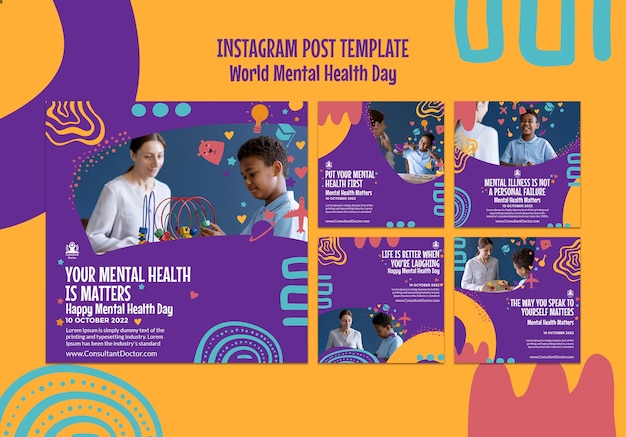 Free PSD flat design world mental health day template