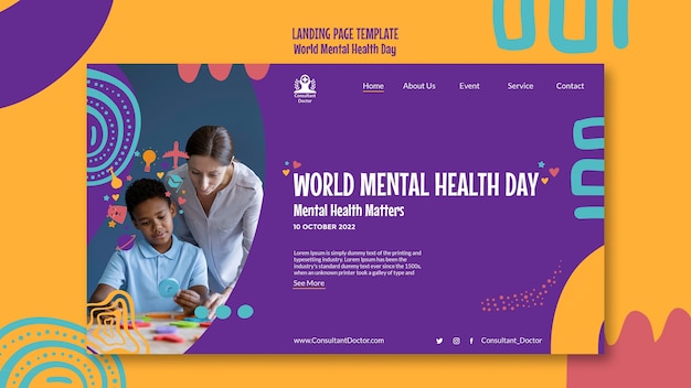 Free PSD flat design world mental health day template