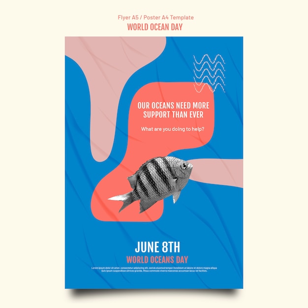 Flat design world ocean day poster template