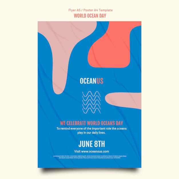 Flat design world ocean day poster template