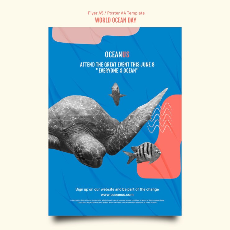 Free PSD flat design world ocean day poster template