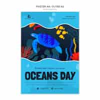 PSD gratuito modello di poster per la giornata mondiale degli oceani design piatto