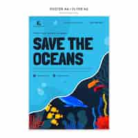 PSD gratuito modello di poster per la giornata mondiale degli oceani design piatto