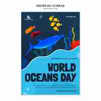 PSD gratuito modello di poster per la giornata mondiale degli oceani design piatto