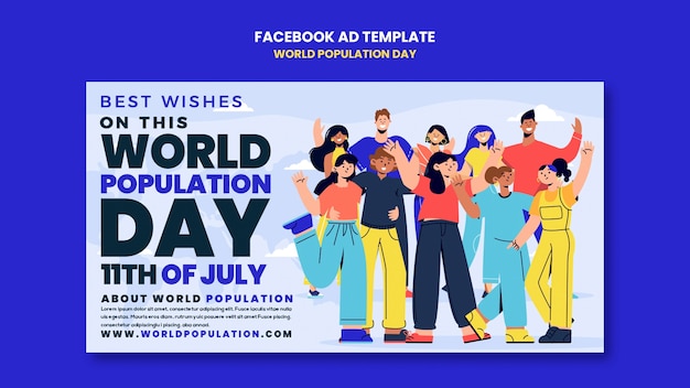 PSD gratuito modello facebook per la giornata mondiale della popolazione di design piatto