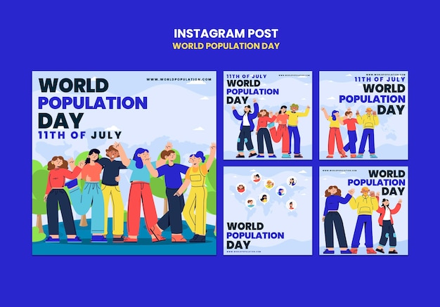 Flat design world population day instagram posts