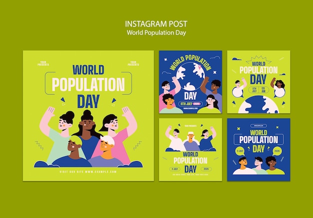 Free PSD flat design world population day instagram posts