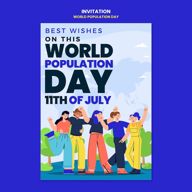 Free PSD flat design world population day invitation template