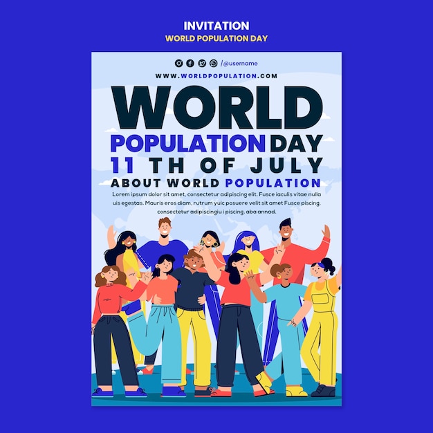 Flat design world population day invitation template