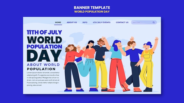 Free PSD flat design world population day landing page