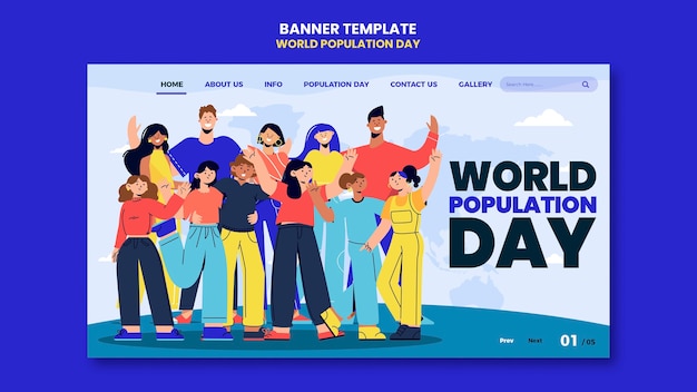 Flat design world population day landing page