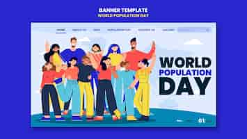 Free PSD flat design world population day landing page