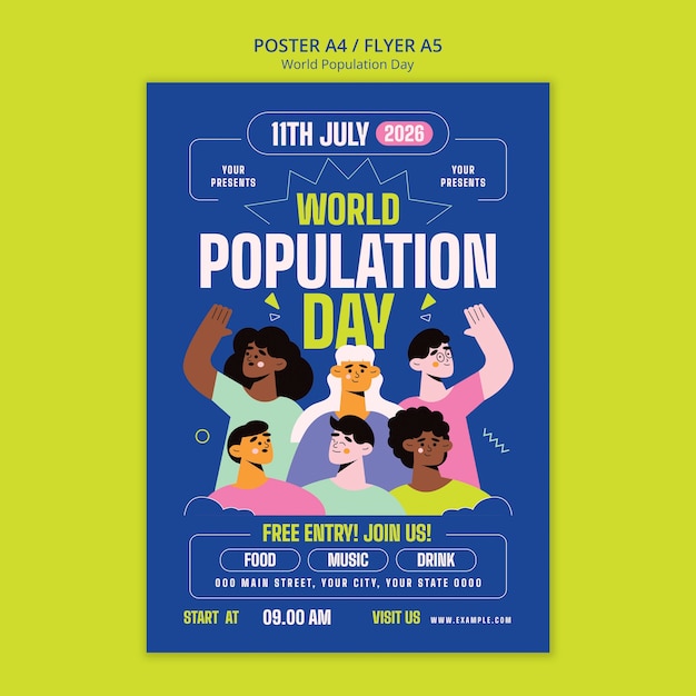 Free PSD flat design world population day poster