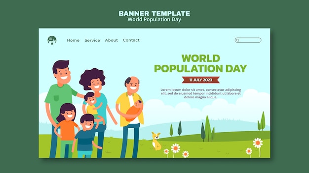 Free PSD flat design world population day template