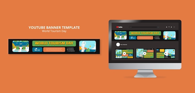 Free PSD flat design world tourism day youtube banner template