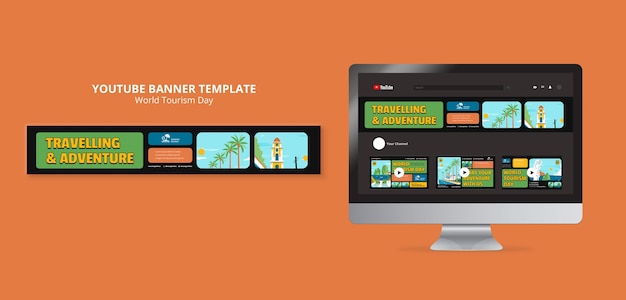 Free PSD flat design world tourism day youtube banner