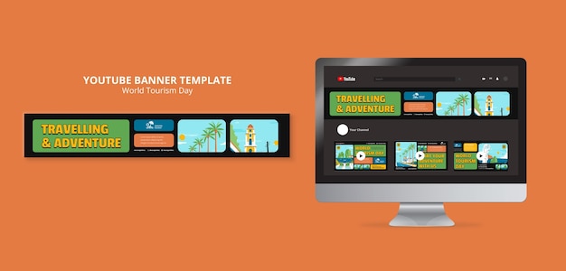 Всемирный день туризма в плоском дизайне youtube баннер