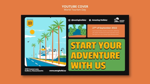Flat design world tourism day youtube cover