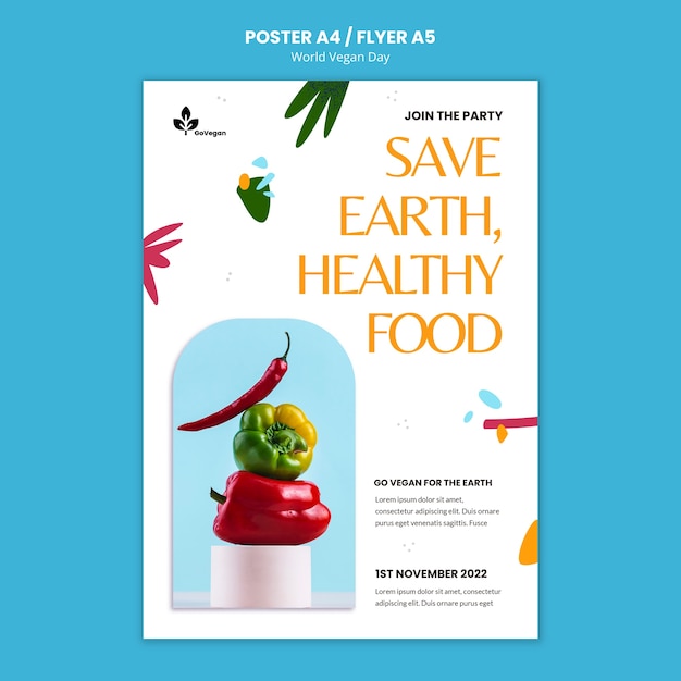 Free PSD flat design world vegan day template