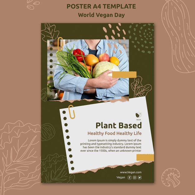 Free PSD flat design world vegan day template