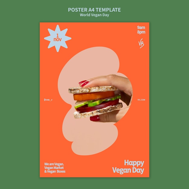 Free PSD flat design world vegan day template