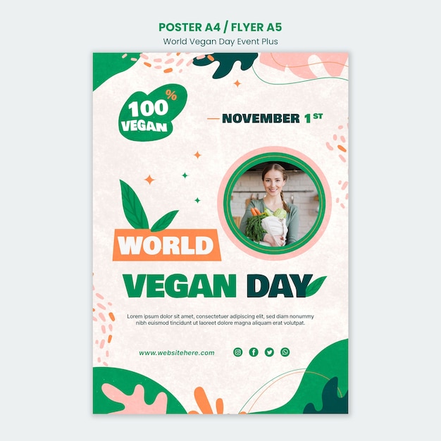 Free PSD flat design world vegan day template