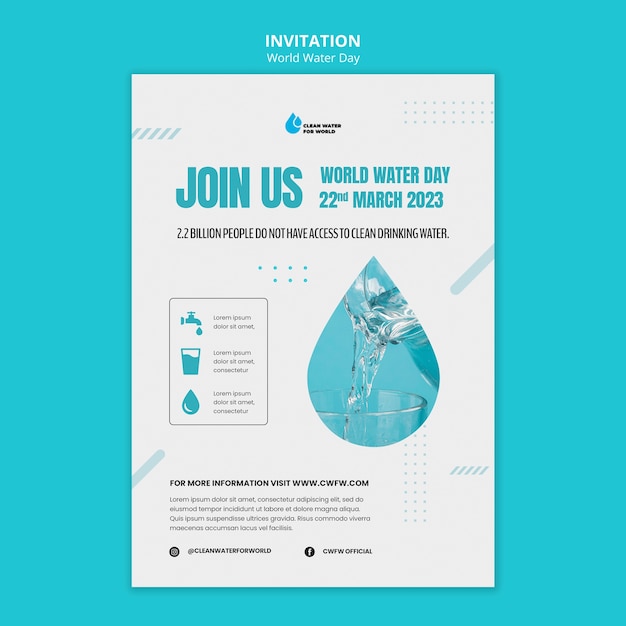 Free PSD flat design world water day invitation template