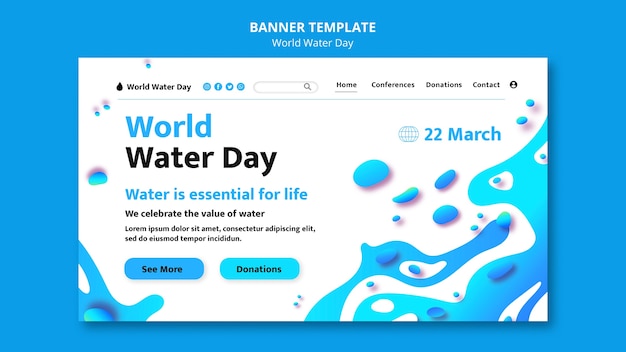 PSD gratuito modello di giornata mondiale dell'acqua design piatto