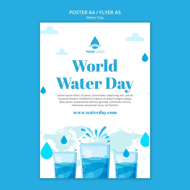 PSD gratuito modello di giornata mondiale dell'acqua design piatto