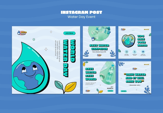 Free PSD flat design world water day template