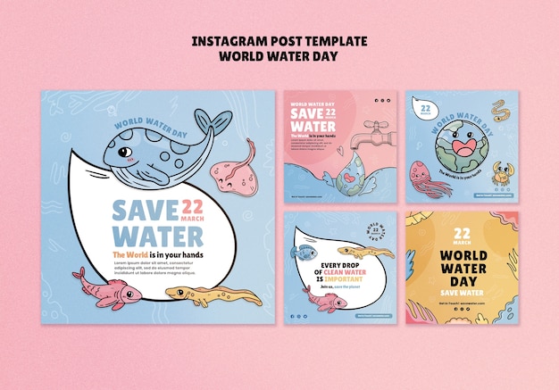 Free PSD flat design world water day template