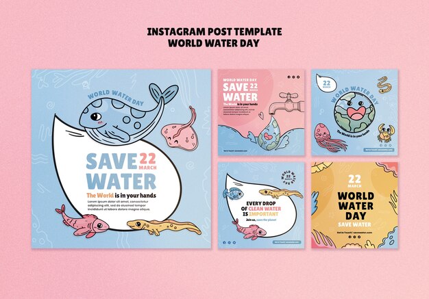 Free PSD flat design world water day template