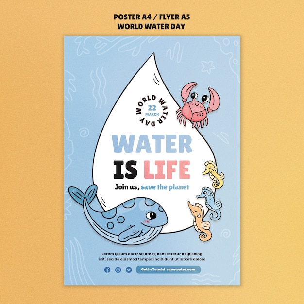 Flat design world water day template