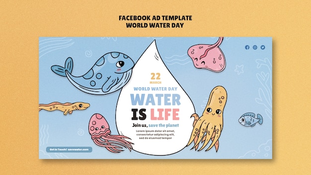 무료 PSD 평면 디자인 세계 물의 날 템플릿