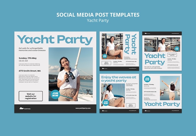 Free PSD flat design yacht party instagram posts