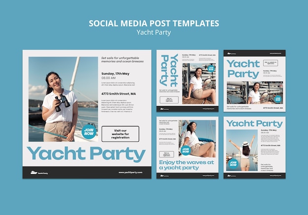 PSD gratuito post di instagram per feste in yacht dal design piatto