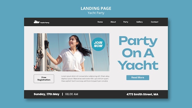 PSD gratuito modello di landing page per yacht party design piatto