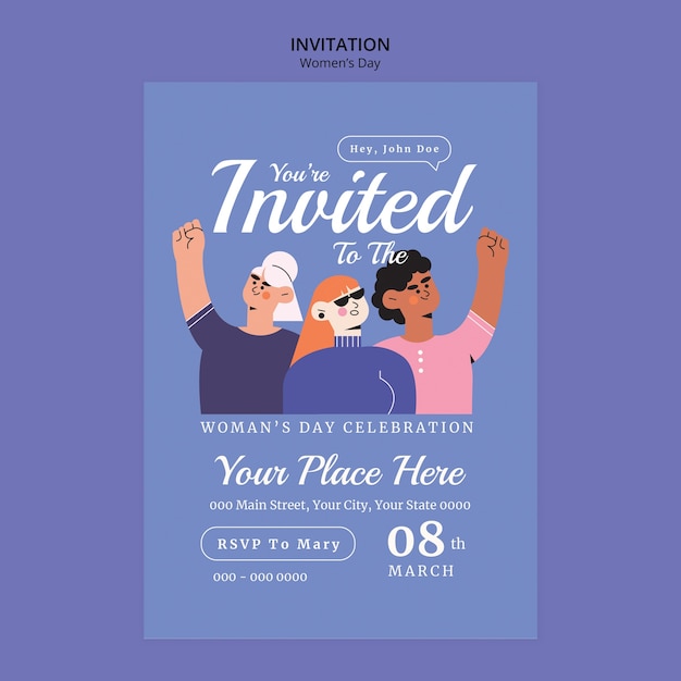 Free PSD flat invitation template for women's day celebration