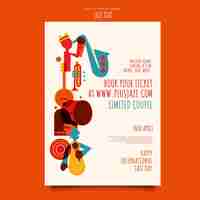 Free PSD flat jazz day poster flyer template