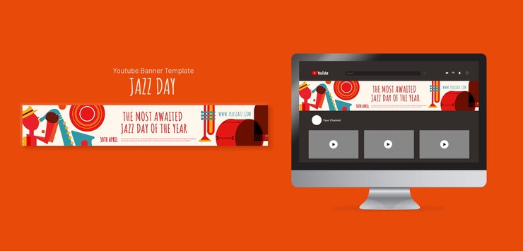 Free PSD flat jazz day youtube banner template set collection