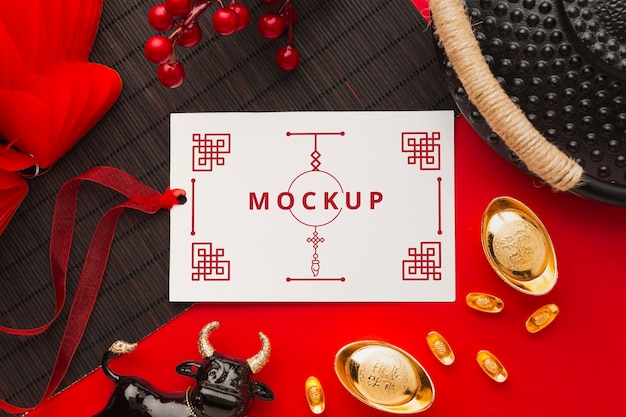 Flat lay of chinese new year mock-up