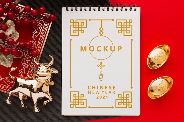 Flat lay of chinese new year mock-up