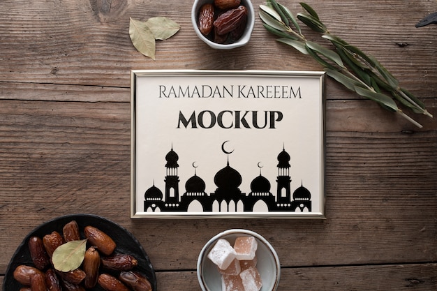 Flat lay ramadan frame mockup